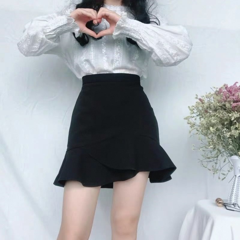 2024鱼尾裙半身裙春季新款高腰显瘦荷叶边A字裙包臀裙短裙子女装