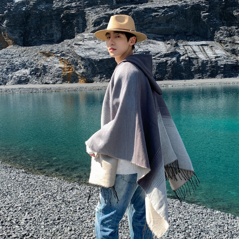 民族风披肩女旅游穿搭斗篷新疆西藏青海拍照加厚保暖情侣披风男士