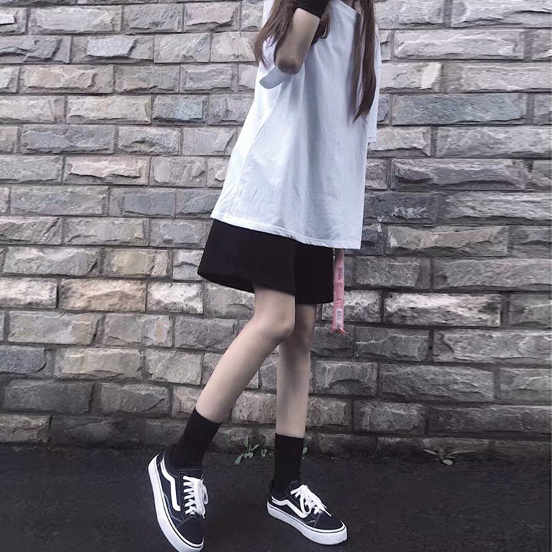 运动短裤女夏季薄款宽松显瘦直筒休闲港味黑色学生中裤阔腿五分裤