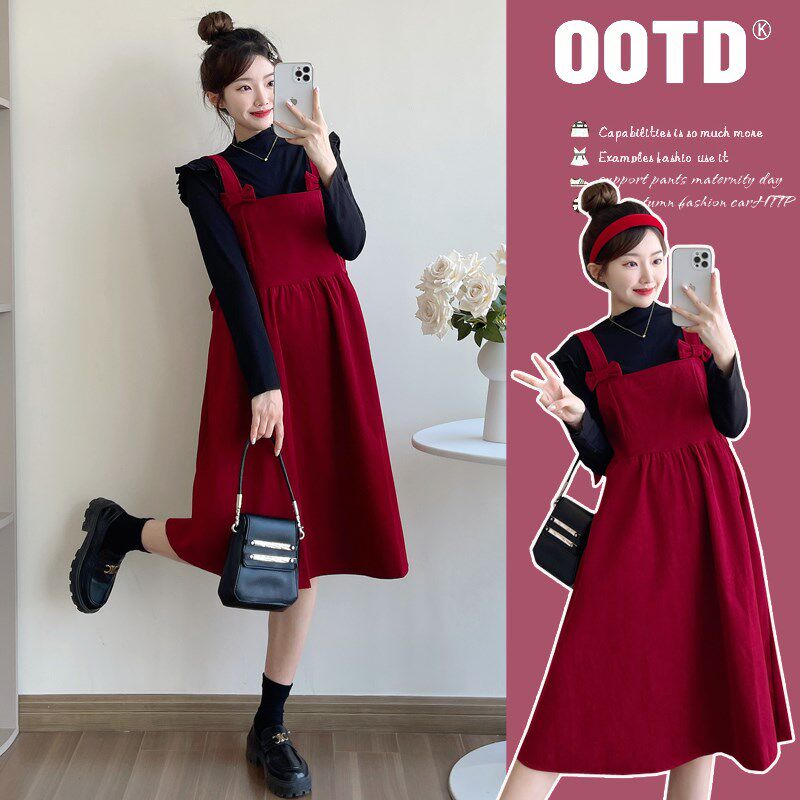 孕妇装秋装长袖内搭衣秋季背心裙孕妇套装洋装春秋两件套裙子秋
