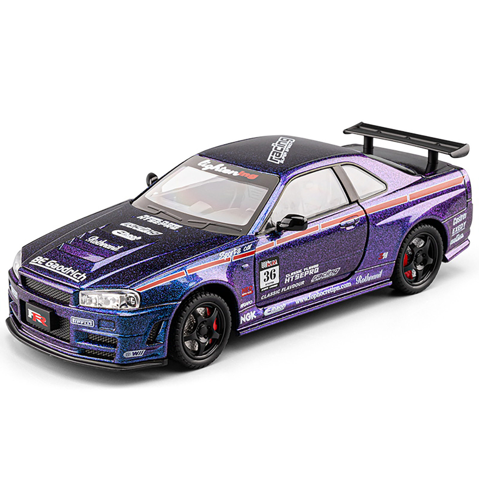 【盒装】车致1:24尼桑GTR合金赛车模型回力声光奶茶店摆件装饰品