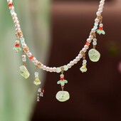 中式 古风汉服荷叶莲蓬儿童软璎珞宝宝珍珠项链小女孩国风吊坠饰品