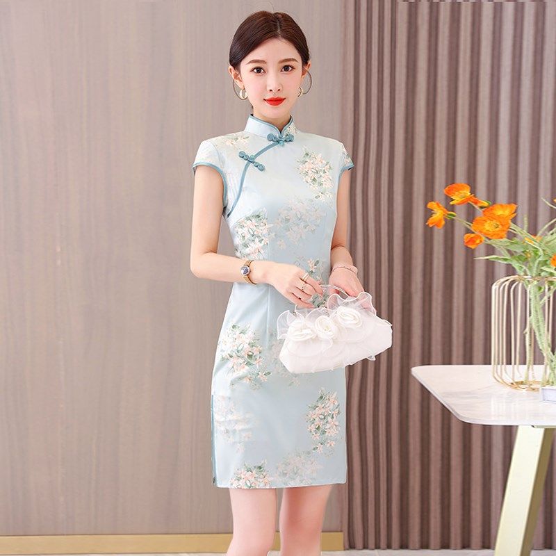 真丝改良旗袍2024夏季新款年轻款少女高端气质短款小个子日常清新