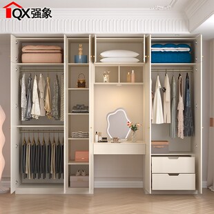 奶油风衣柜妆台书桌一体组合大衣橱家用卧室两三门收纳柜定制A41