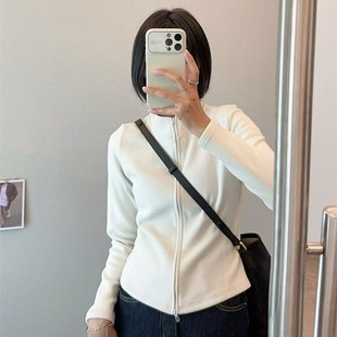 巨显瘦自发热石墨烯拉链卫衣女冬季加绒保暖修身显瘦短款外套夹克