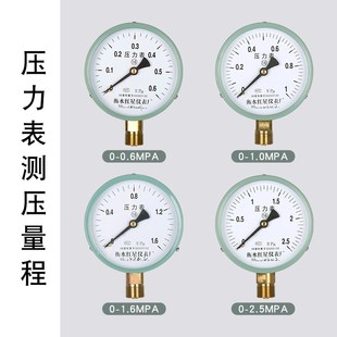 普通气压压力表水压油压液压表y100套装 径向轴向耐震不锈钢缓冲管