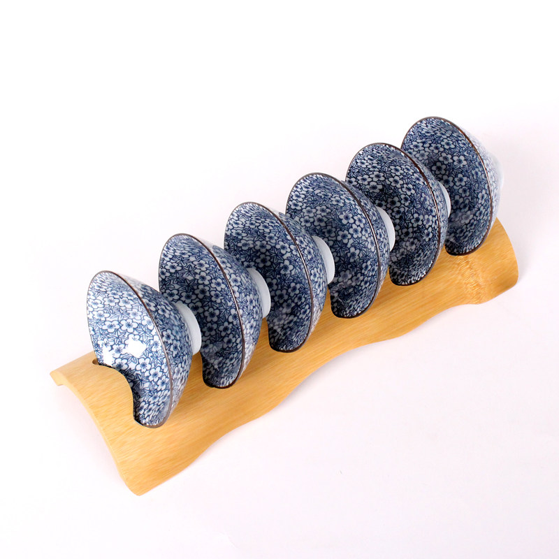 六孔茶杯收纳竹杯架天然竹子杯子置放茶具架子茶道配件竹茶道零配