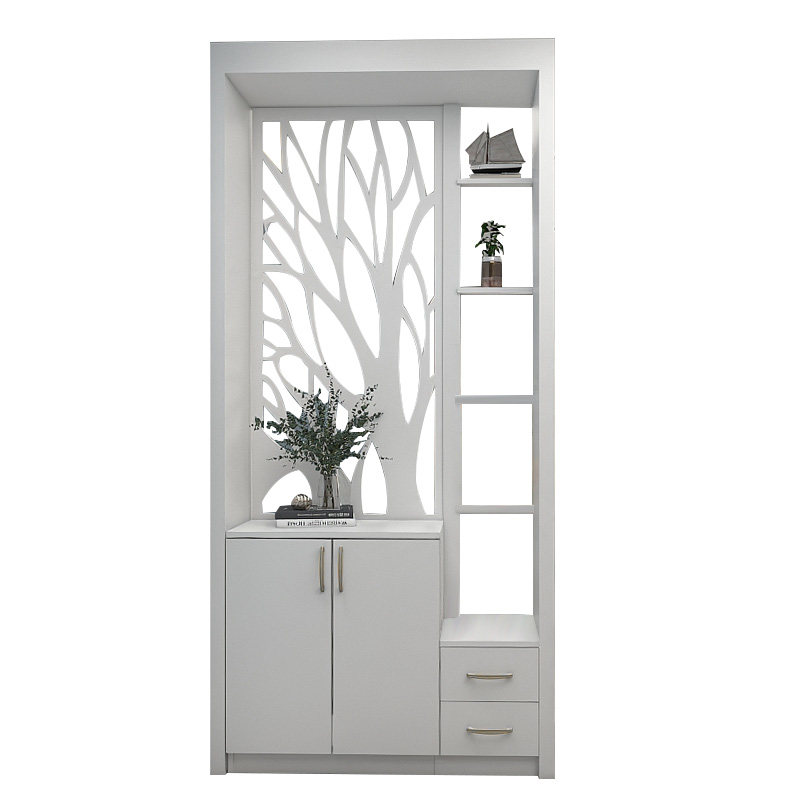 入户玄关隔断柜客厅装饰屏风进门鞋柜一体白色烤漆雕花隔厅门厅柜