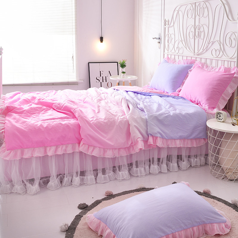 少女心糖果渐变水洗棉蕾丝白纱床裙四件套夏凉被公主风空调被夏被,床上用品,化纤被,淘宝优惠券,粉丝福利购,淘宝优惠卷