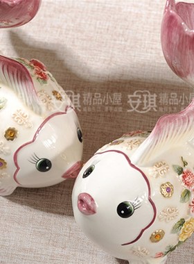 欧式年年有鱼陶瓷家居饰品结婚订婚情侣摆件电视柜玄关茶几摆件