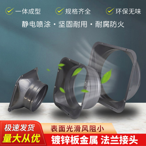 全金属厨房管道风机防火接头新风系统风口方变圆铁耐温镀锌圆法兰