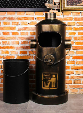 复古铁艺大油桶垃圾桶收纳桶家居客厅餐厅服装店酒吧网咖摆件装饰