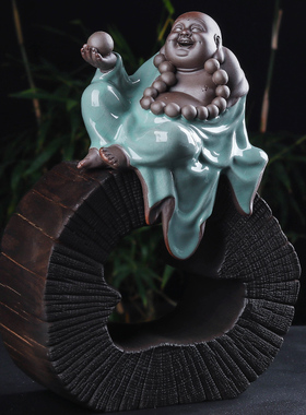 陶瓷禅意大号哥窑官窑禅意人物摆件流水器装饰品花宠茶宠送礼佳品