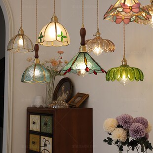 复古田园黄铜纯手工焊锡灯美式 床头餐厅咖啡厅彩色玻璃小吊灯 风格