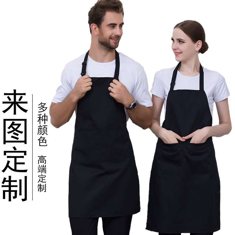 挂脖围裙黑色男厨师酒店餐厅饭店咖啡厅工作围裙服务员女厨房全身