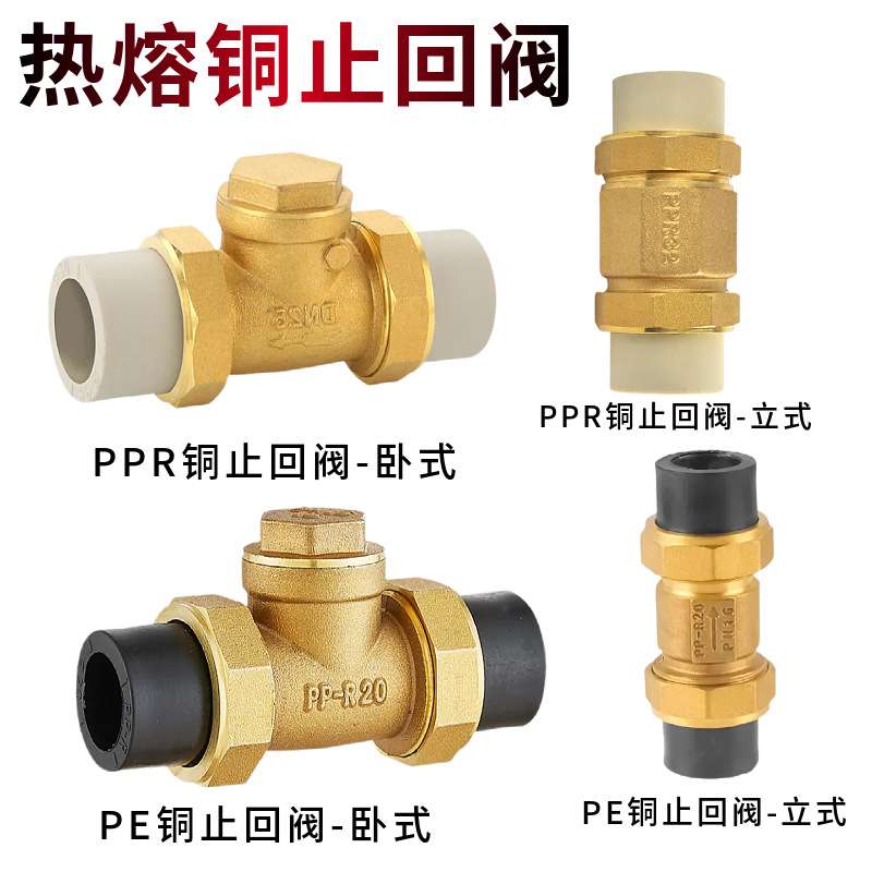 热熔铜止回阀PPR双活接单向阀水表逆止阀铜卧式PE立式止回阀20 25