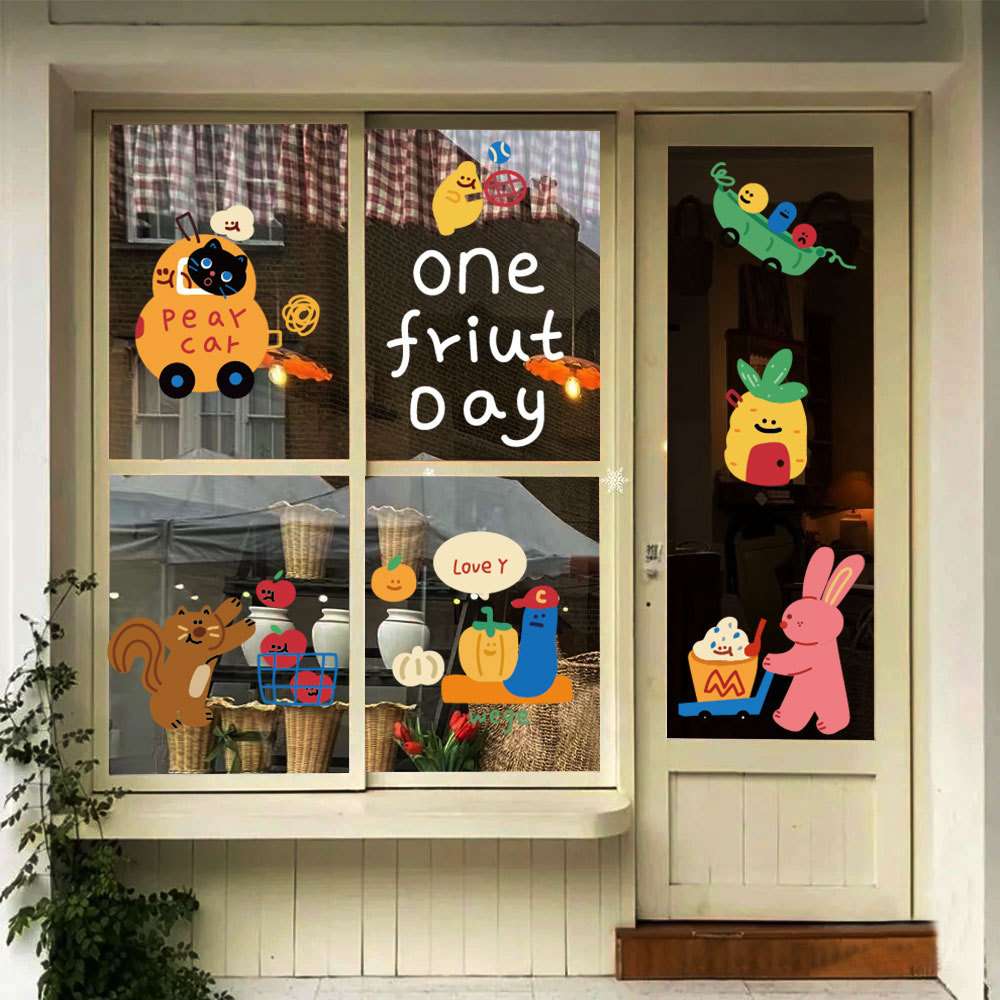 ins风网红可爱卡通贴纸童装甜品店铺玻璃门贴咖啡奶茶店装饰贴画