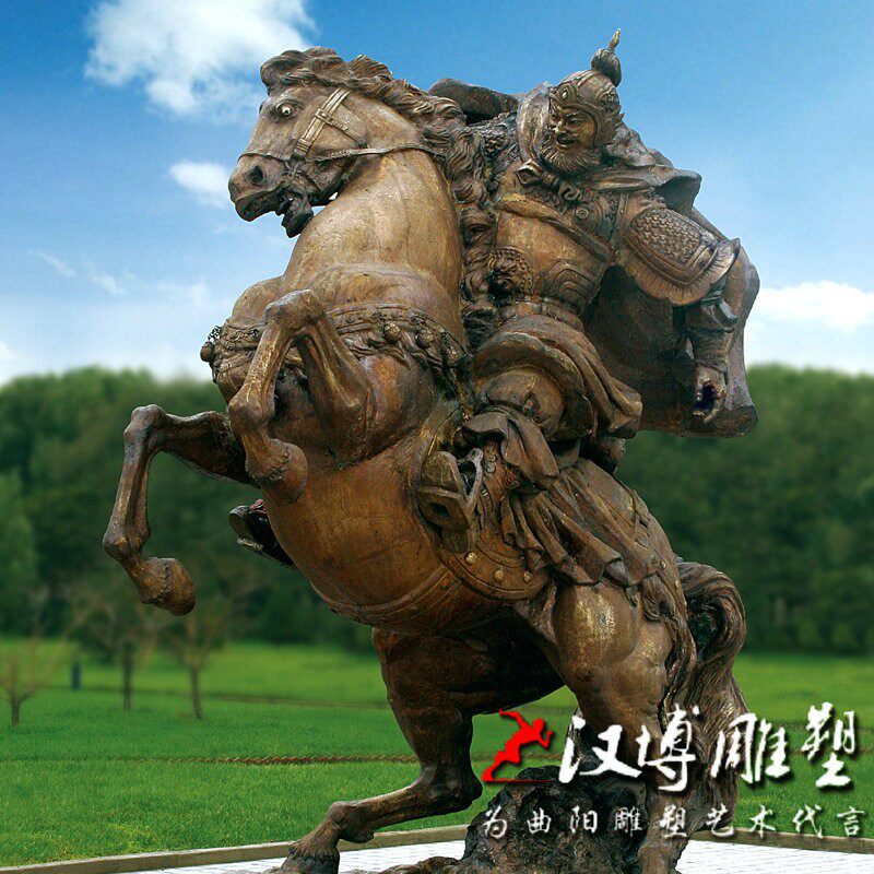 定制汉白玉人物石雕玻璃钢蒙古骑兵战马雕塑大型城市公.园广场景