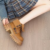 新款 个性 两穿厚底马丁靴女增高短靴2024秋季 高R跟女靴子系带潮靴