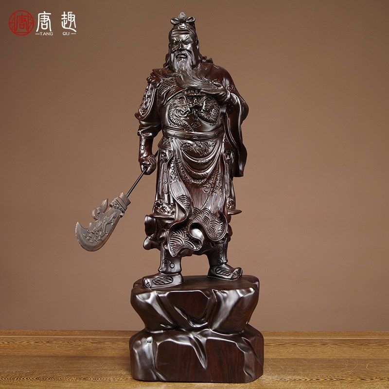 黑檀木雕关公像摆件实木质雕刻武财神家居店铺装饰红木.工艺品开