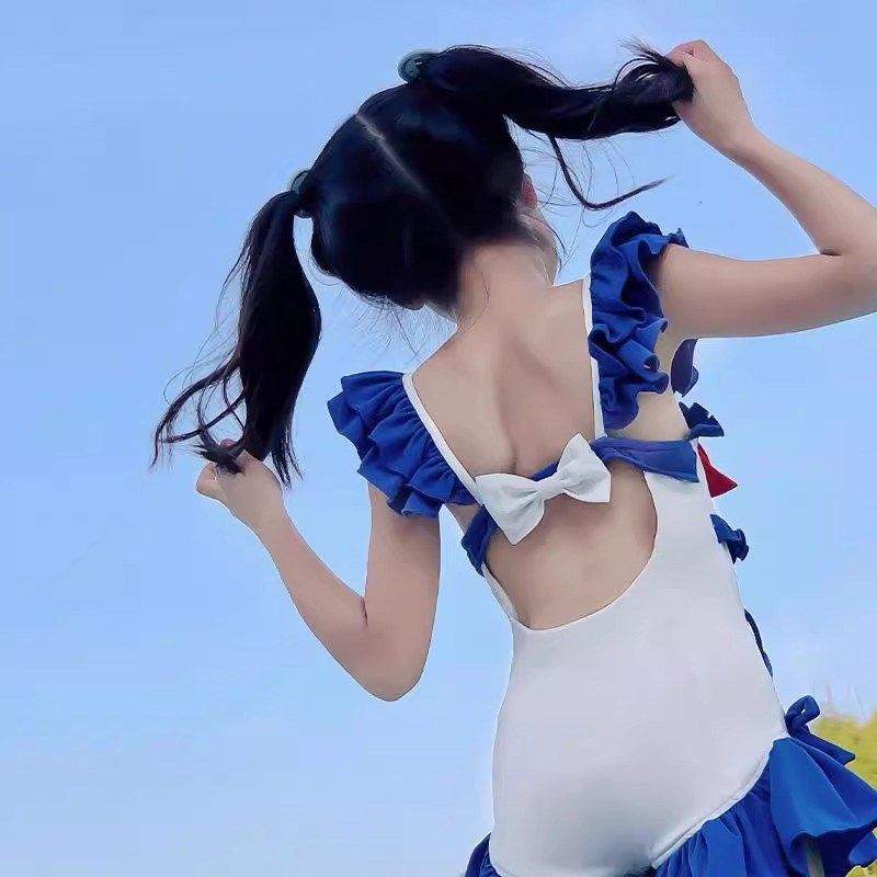 洋气泳衣儿童连h体三角游泳衣女孩夏装新款宝宝小童公主风温泉泳