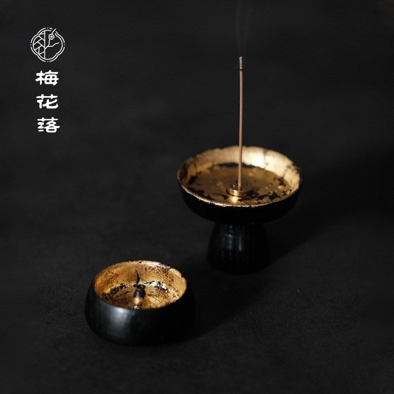 梅花落大漆金箔香插香道线香木胎侘寂风I摆件非遗茶道零配阿超手