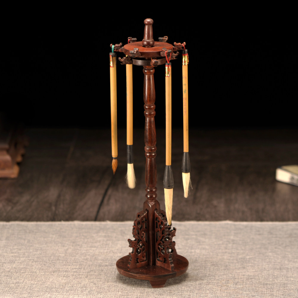 红木工艺品旋转笔挂红酸枝笔笔架毛笔挂架L子挂架手饰展示架首饰