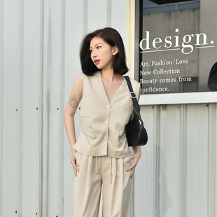 马甲套装女夏季新款宽松休闲日常通F勤简约百搭高级感阔腿裤套装