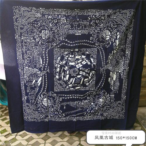 乌镇双面植物靛蓝方台布民族风印花桌布茶馆1米桌餐S布150*150