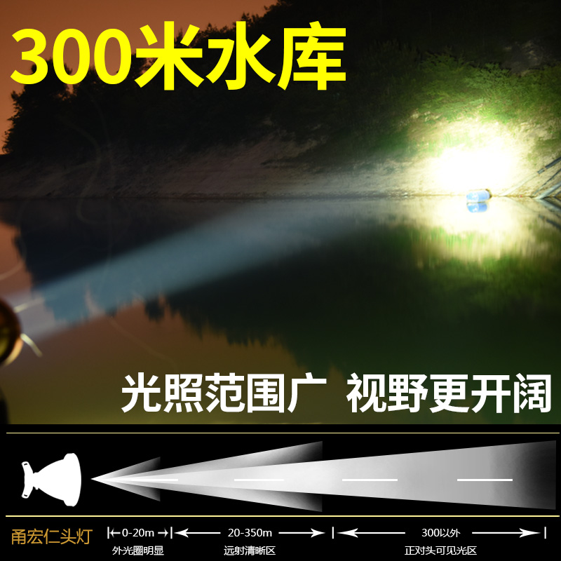 led头灯强光充电超亮3锂电头戴式户外手电筒钓鱼氙气8000米探照灯