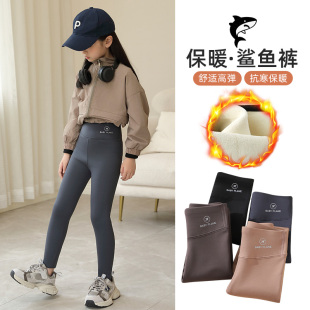外穿学生中大童瑜伽保暖棉裤 儿童鲨鱼裤 加绒加厚打底裤 女童秋冬季