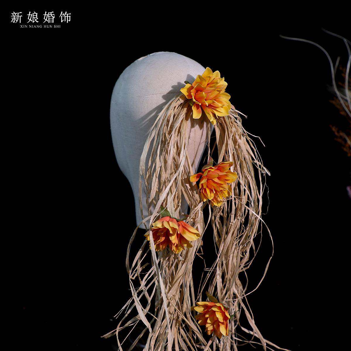 新中式小众高级森系花朵造型头饰国风新娘仿真头花气质礼服发饰品