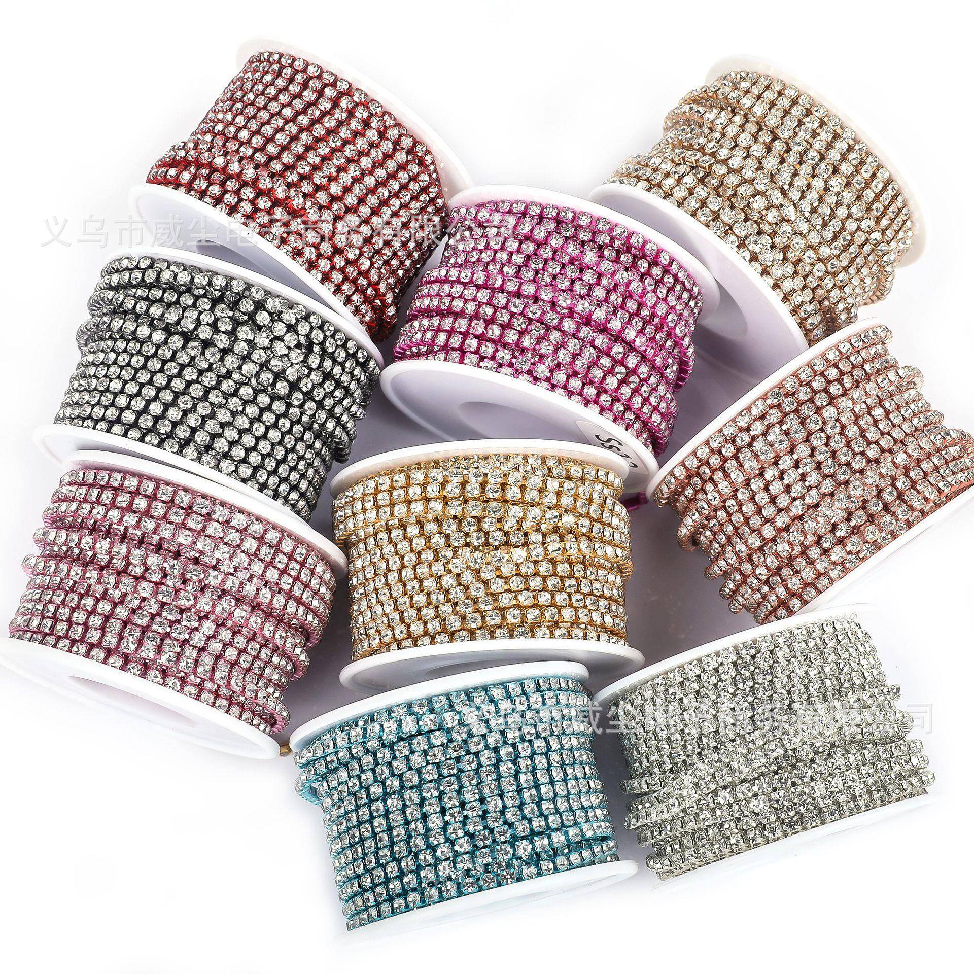 爪链爪钻水钻 SS4.5-SS18银/金红色AB水钻链服装缝纫玻璃水钻杯链