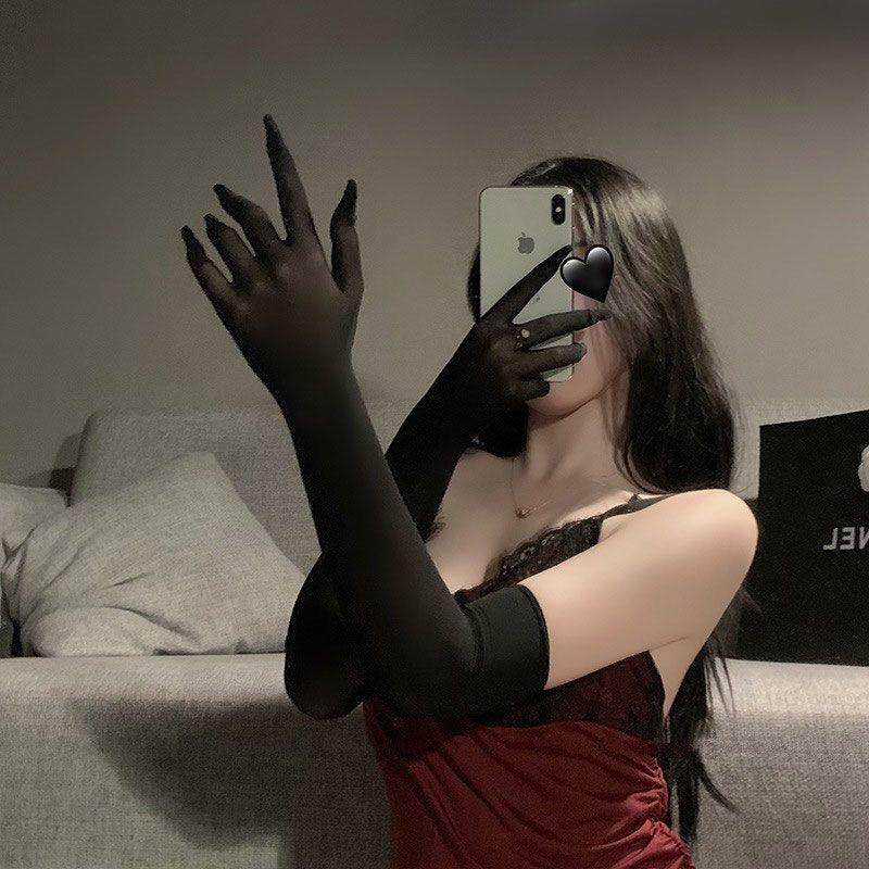 丝袜手套超薄五指无缝防勾丝长款透明礼仪手套防晒白丝手套cos