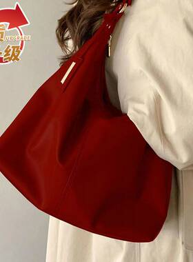 红色新娘包包复古大容量托特包2025新款高级感婚包女单肩手提中式