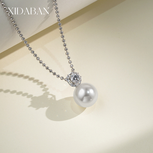 西大班澳母贝戴妃珍珠项链纯银吊坠镶锆法式 轻奢高级感锁骨毛衣链