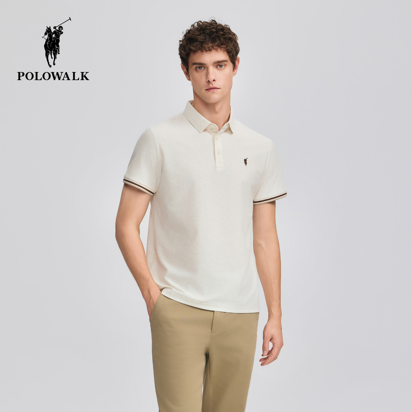 POLOWALK男式短袖POLO衫2025夏季新品翻领条纹T恤上衣打底衫