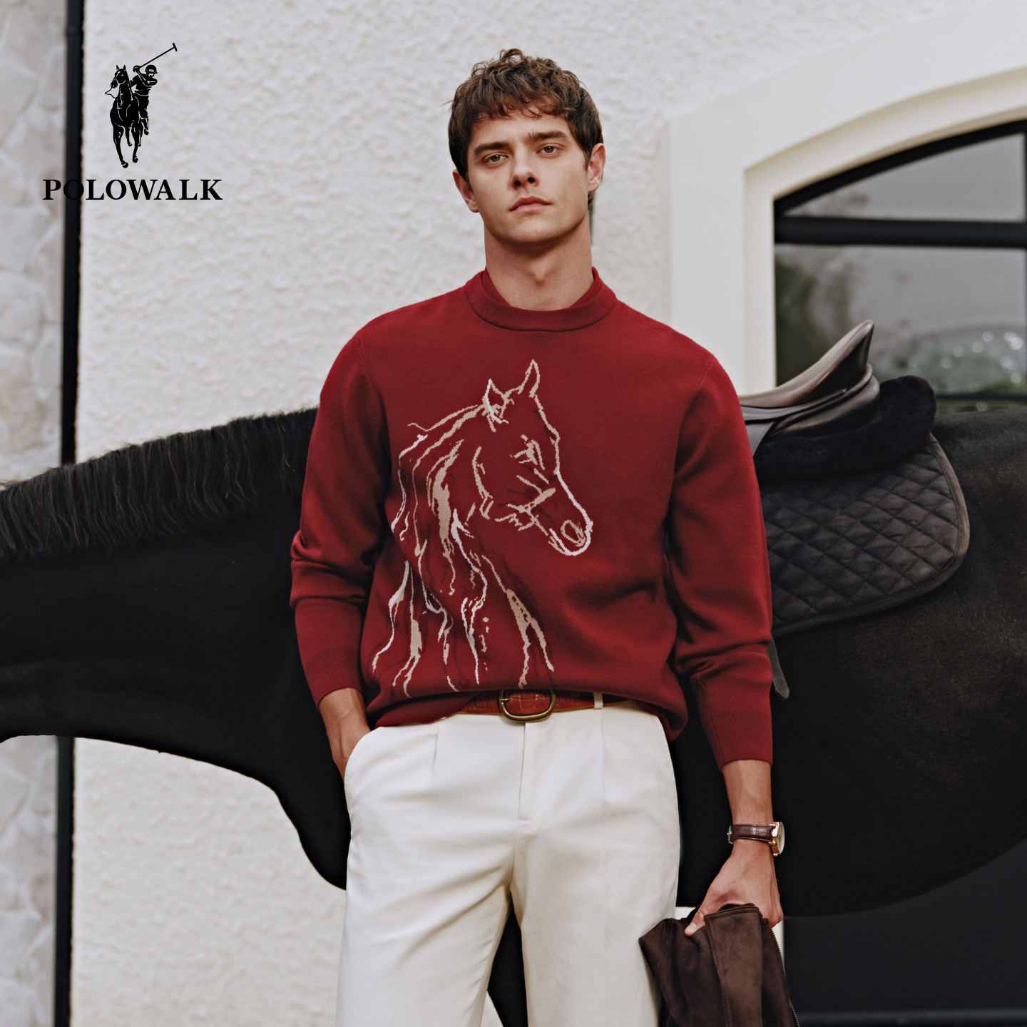 【新年款】POLOWALK男式针织衫2026春季新品圆领提花红色针织衫男,男装,针织衫/毛衣,淘宝优惠券,粉丝福利购,淘宝优惠卷