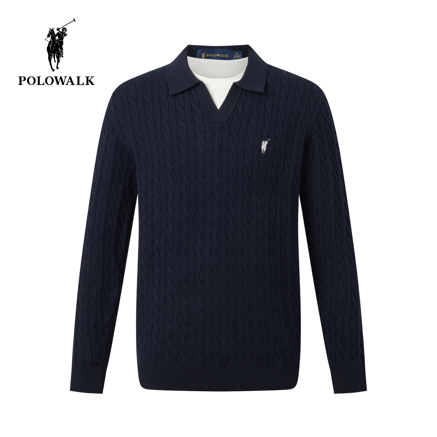 POLOWALK男式针织衫2025冬季新品绞花针织衫双层领套头百搭上衣