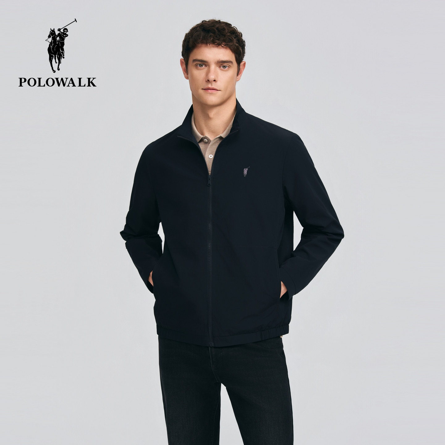 POLOWALK男式夹克2026春季新品男装立领短款极简行政夹克拉链外套
