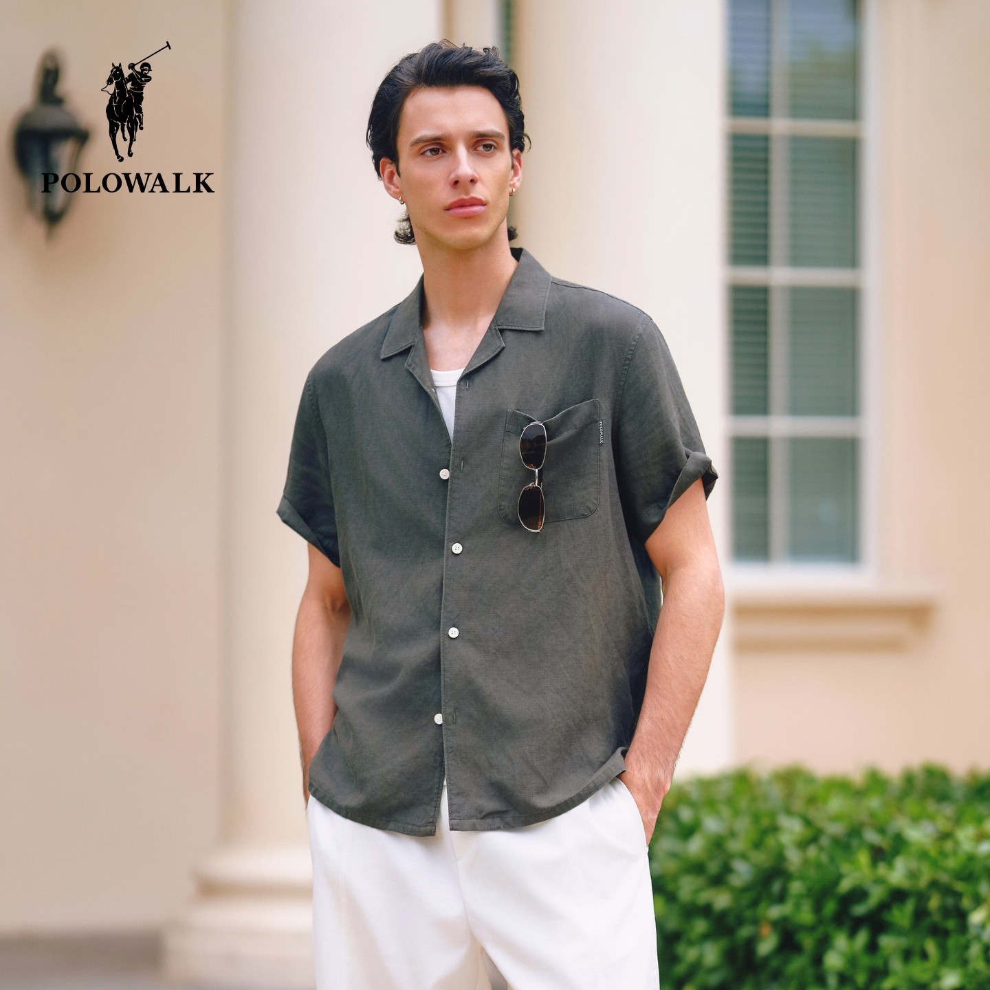 [特惠]【含亚麻】POLOWALK男式短袖衬衫经典简约百搭衬衣图片