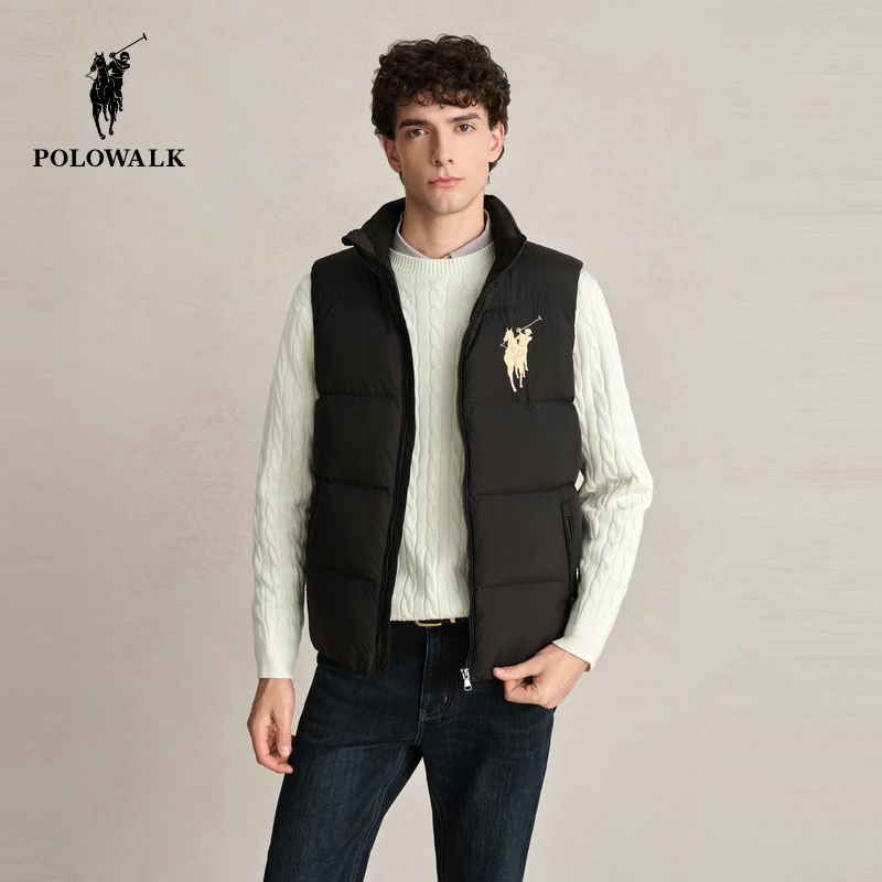 POLOWALK冬季新品男式立领羽绒马甲简约休闲男式马甲日常通勤男款