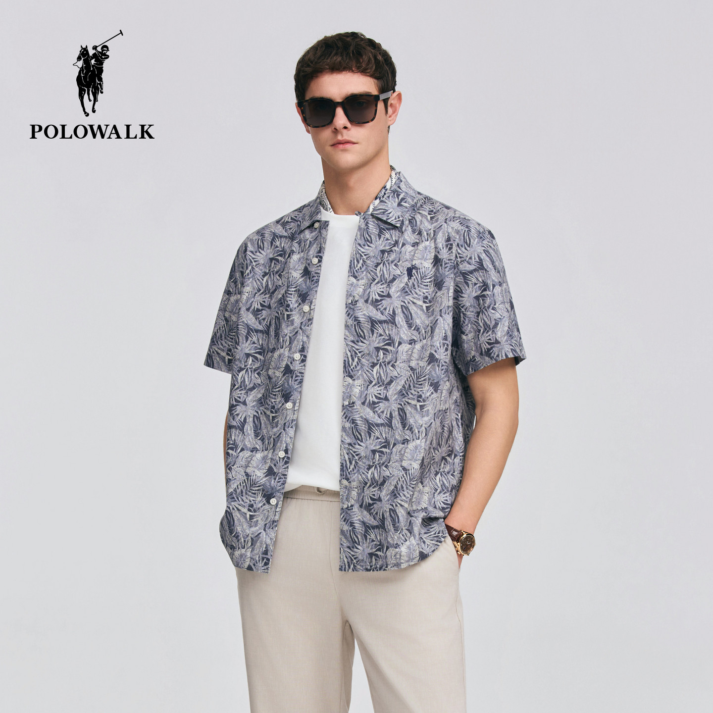 POLOWALK印花短袖古巴领衬衫图片