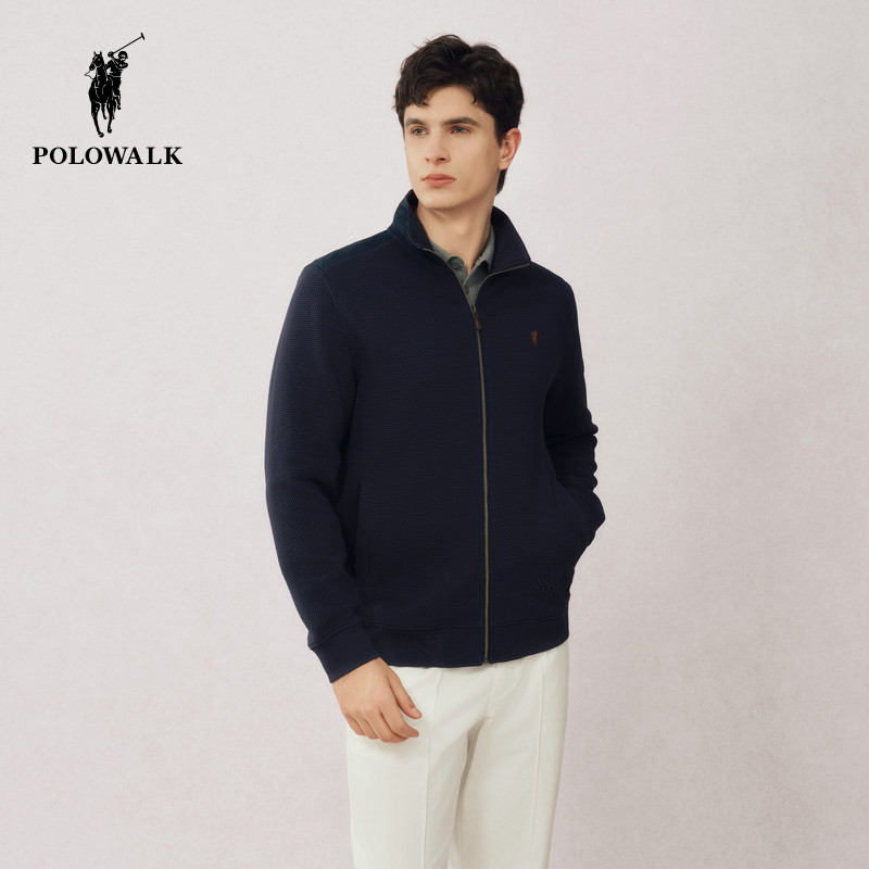 POLOWALK男式卫衣2026夏季新品商务风通勤拉链卫衣立领短外套男款