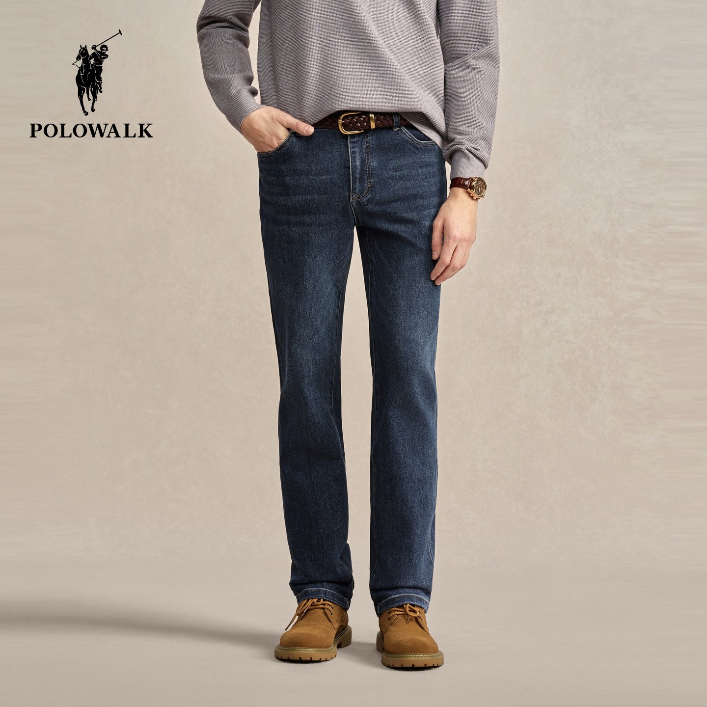 POLOWALK男式牛仔裤2025秋冬新品潮流经典百搭显瘦直筒牛