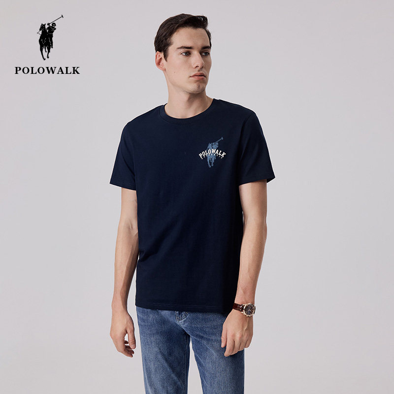POLOWALK男式纯色短袖T恤夏季新款保罗圆领运动打底衫男上衣