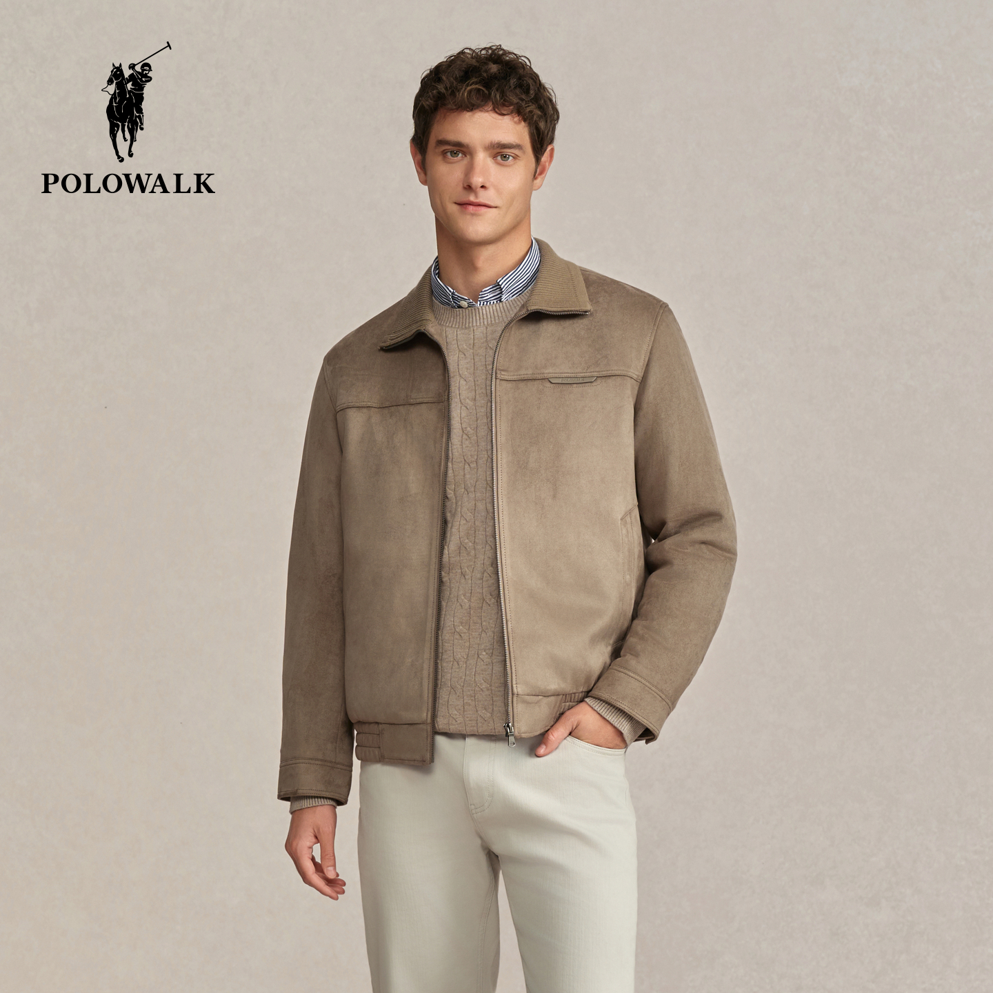 POLOWALK男式羽绒服2025冬季新品巴恩风复古百搭翻领羽绒服外套