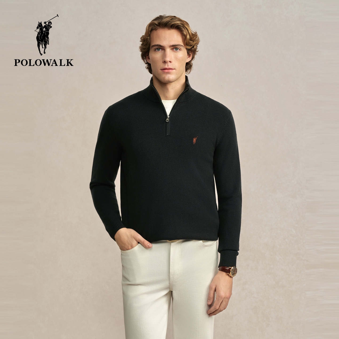 【远红外升温】POLOWALK男式针织衫2025秋冬新品半拉链套