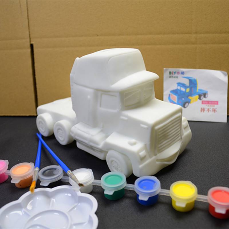 DIY上色车子宝宝巴士麦克小车子赛车跑车模型存钱罐涂色益智玩具