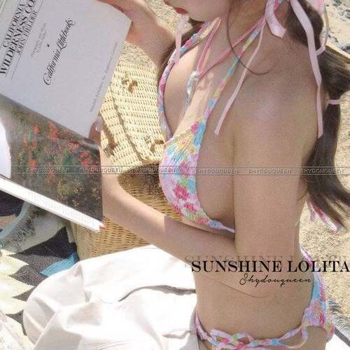 Sunshine Lolita夏日彩色小花褶皱比基尼小胸聚拢ins泳衣温泉度